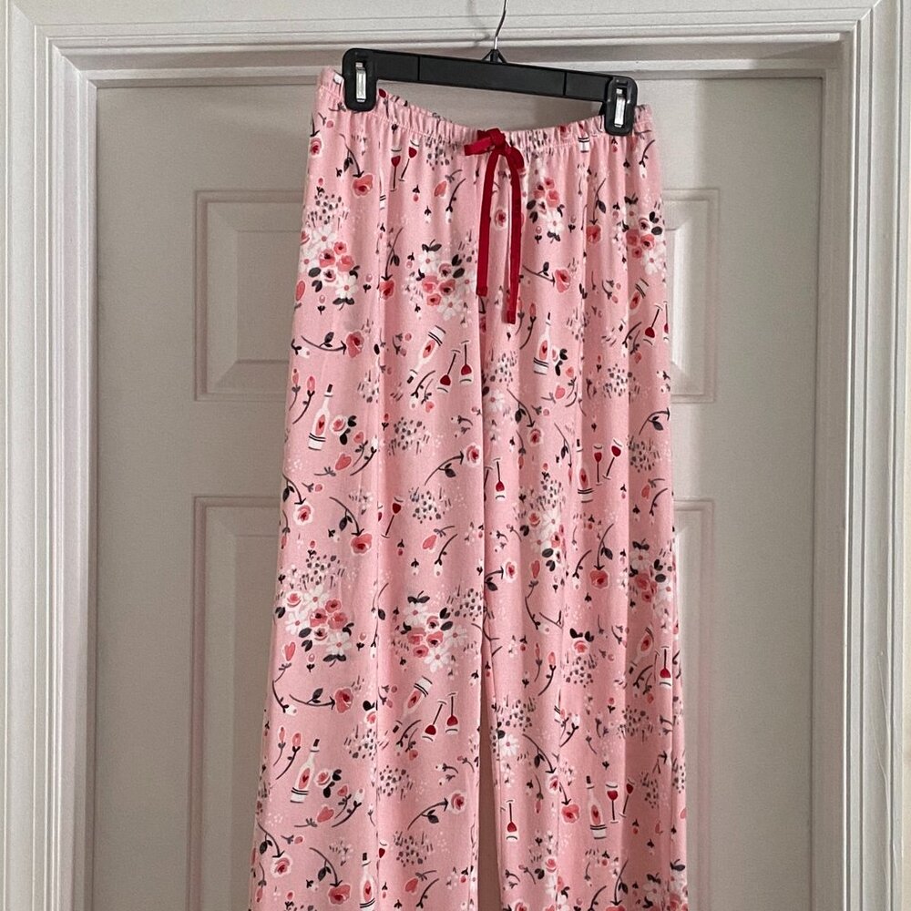 NWT HUE SLEEPWARE PJ Pant Elastic Waist Drawstring Pink Print Sz S